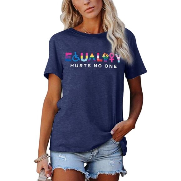 Pride Shirt Equality Hurts No One T Shirt Rainbow Graphic LGBT Size Medium Blue - Picture 2 of 3